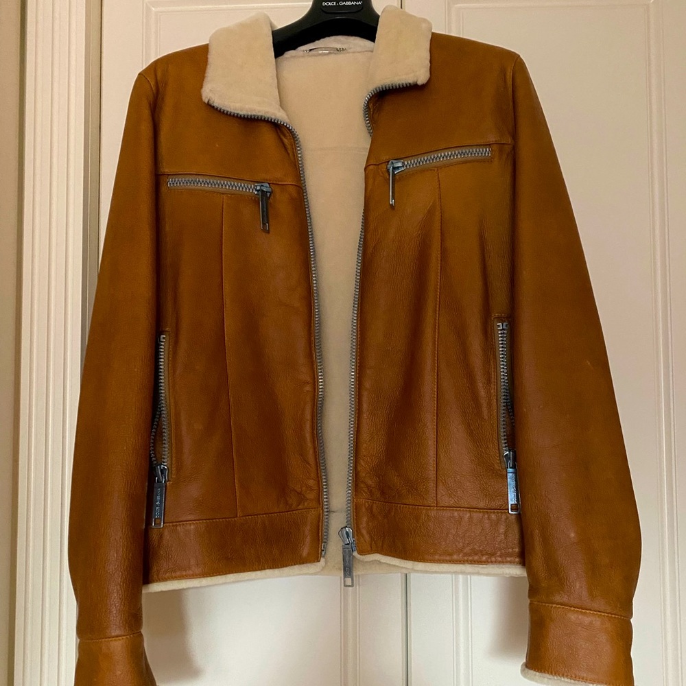 BNWT DOLCE &GABBANA LEATHER MERINO SHEEP BOMBER JACKET  SIZE 50 .